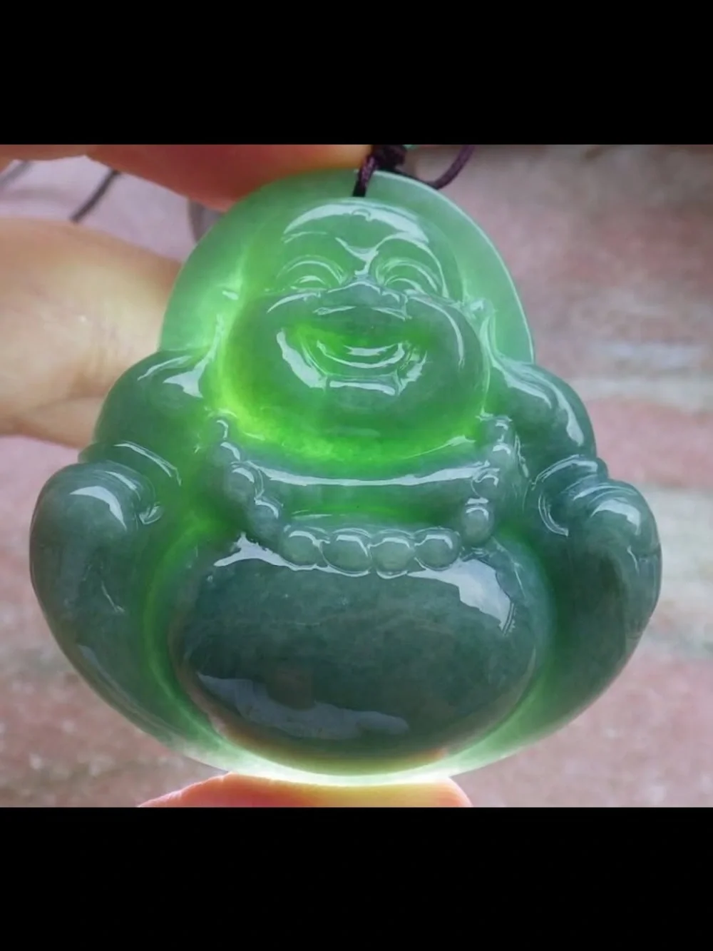 Certificate Jadeite Jade Burmese Light Green Pendant luck Laughing Buddha god